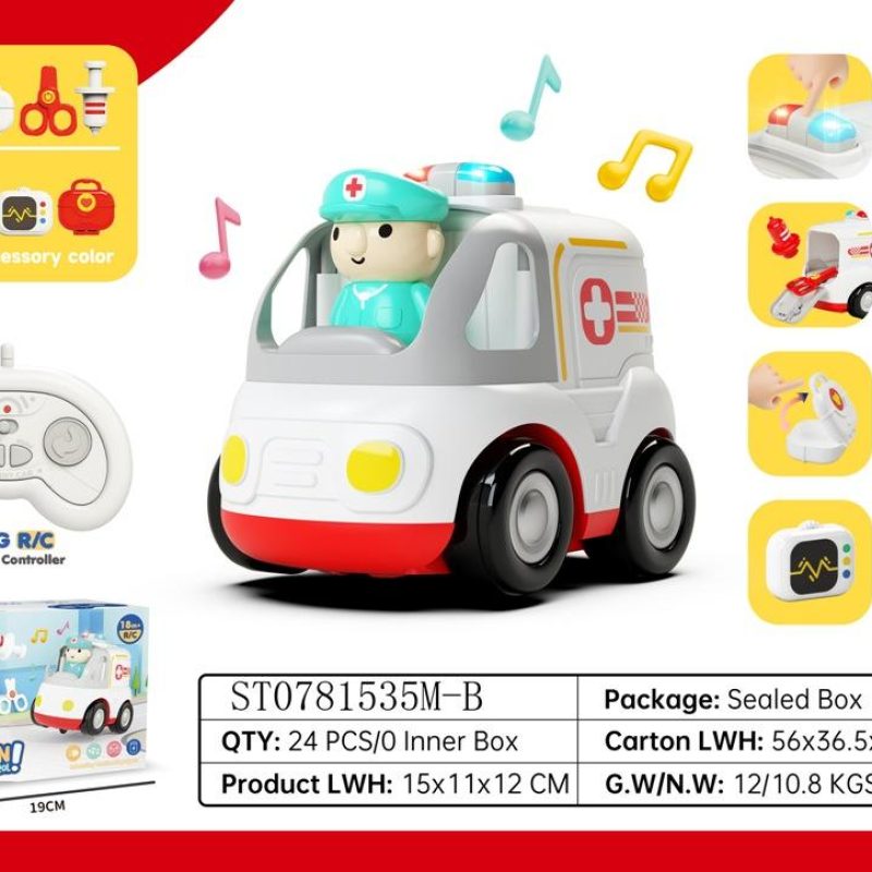 Suptoy Kids' Cartoon RC Ambulance & Police Car Toy - 2.4Ghz with Lights & Sounds (2 Colors) for kids gift-Blue2